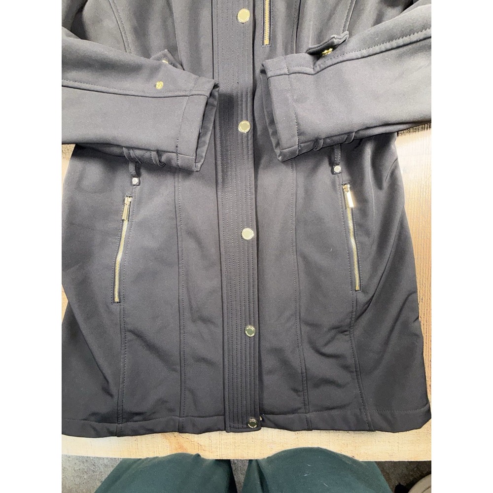 Michael Kors Women Black Utility Jacket Full Zip Hooded Gold Hardware Size M - Picture 2 of 8